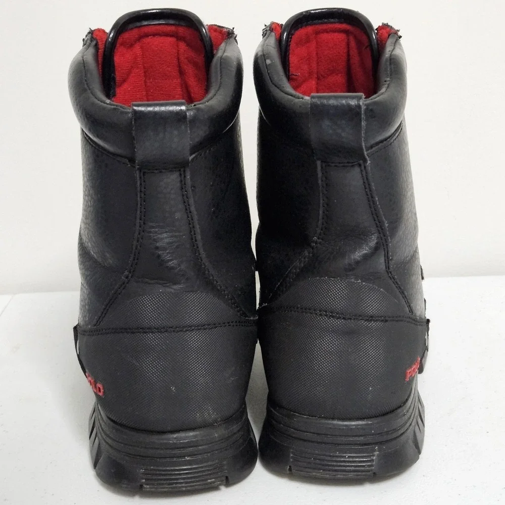 Polo Ralph Lauren Boots Mens 10.5 Black Darrance II Leather Dual Zip Duck Boots